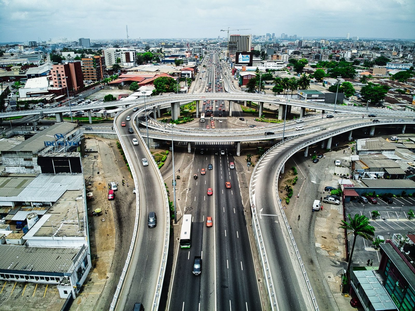 Aerial view of a highway interchange