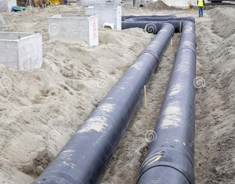 Water supply pipelines laid in a trench
