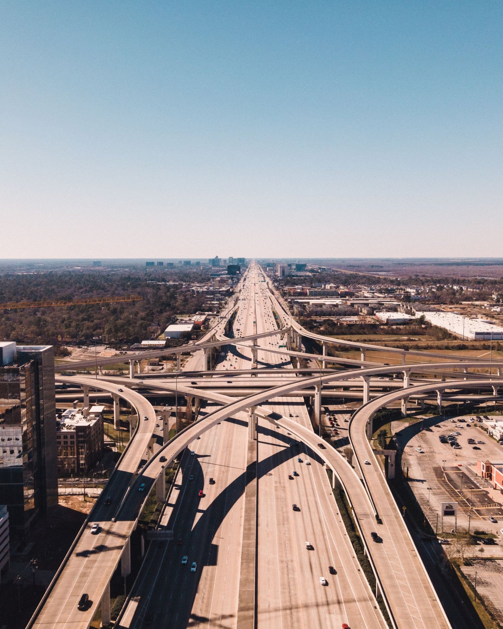 Aerial view of a multi-level highway interchange